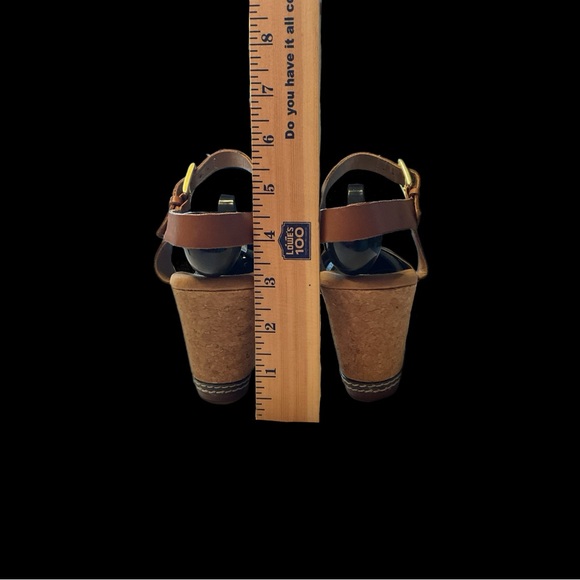 Clarks Collection Sandals Cork Wedge Open Toe Ankle Straps Blue Tan 9.5 - Picture 10 of 16
